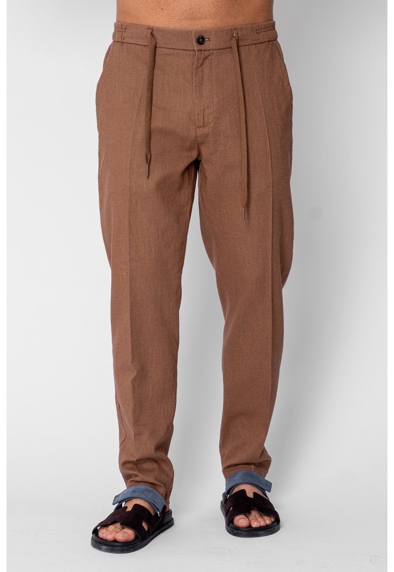 Pantaloni lung din IN cu nasture si snur Premium Edition Brown 21669 - Maro