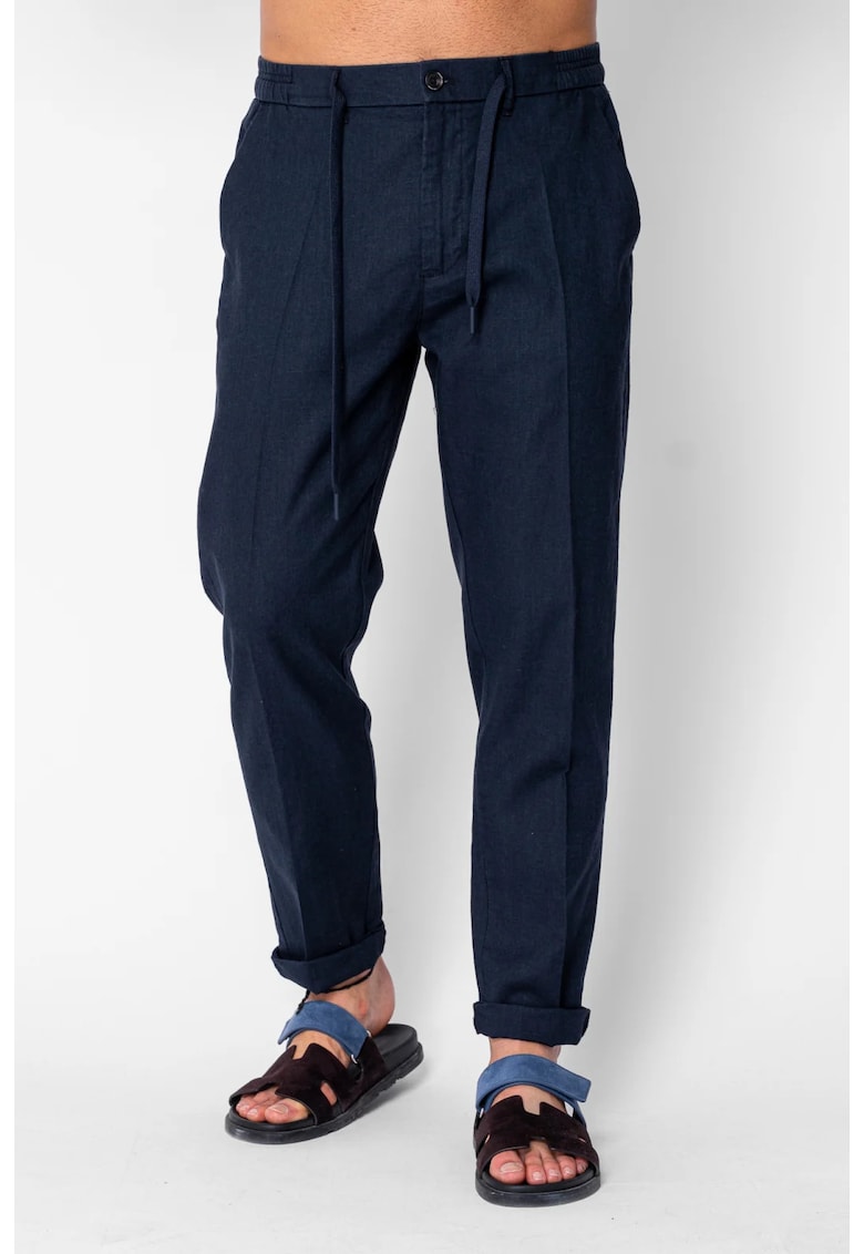 Pantaloni lung din IN cu nasture si snur Premium Edition Navy 21684 - Bleumarin