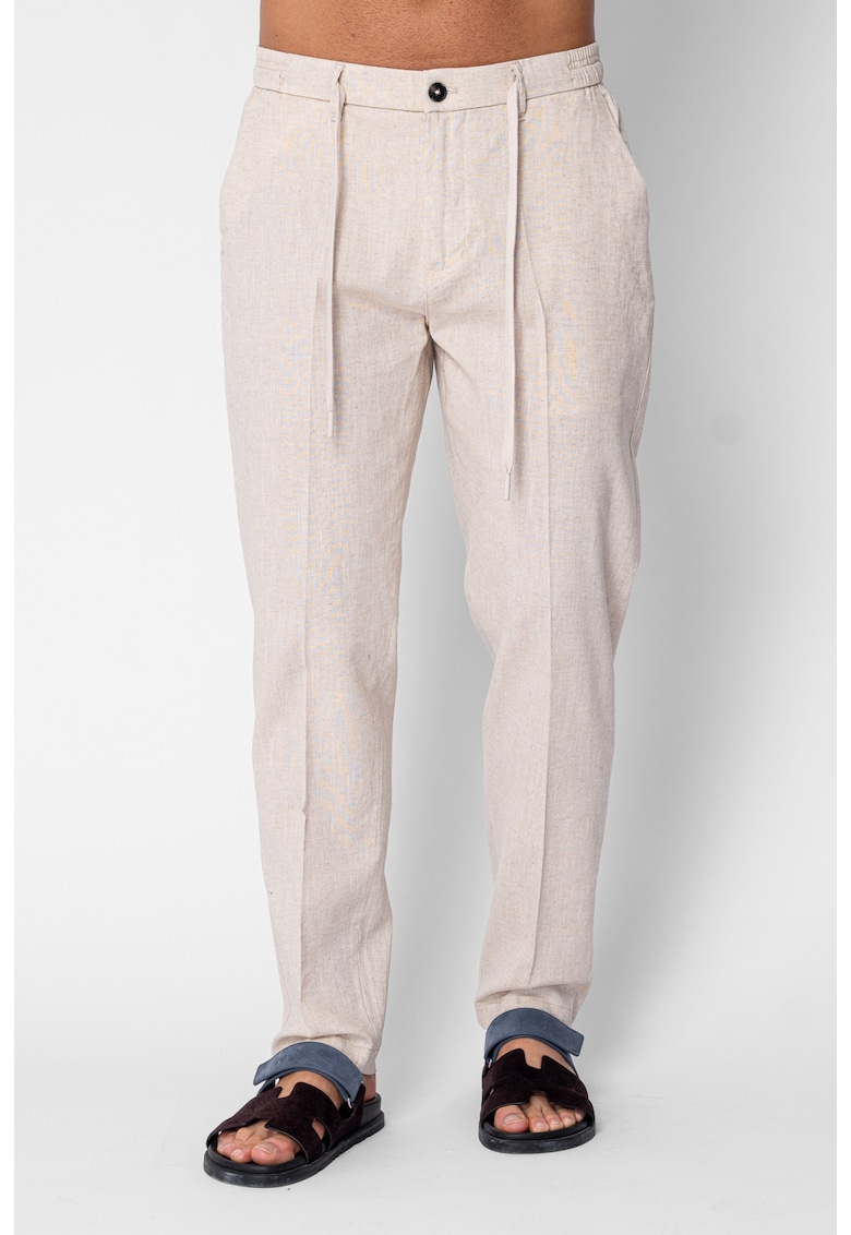 Pantaloni lung din IN cu nasture si snur Premium Edition Beige 21674 - Bej