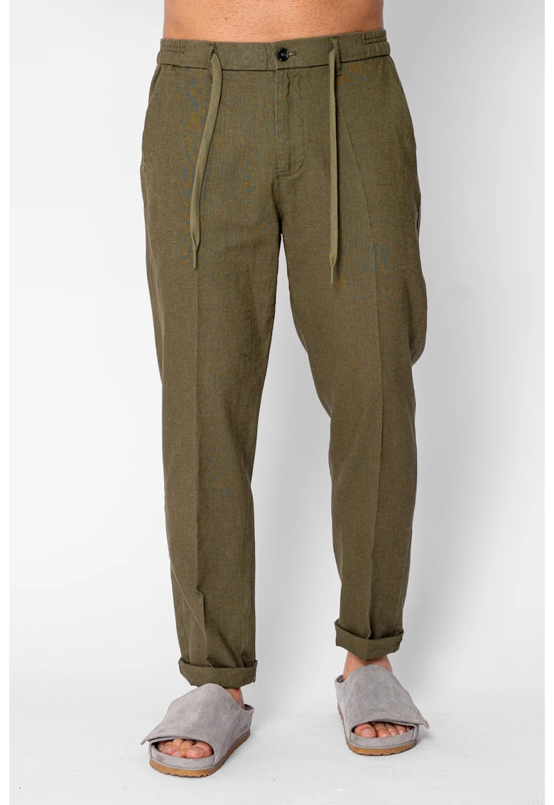 Pantaloni lung din IN cu nasture si snur Premium Edition Dark Green 21679 - Verde