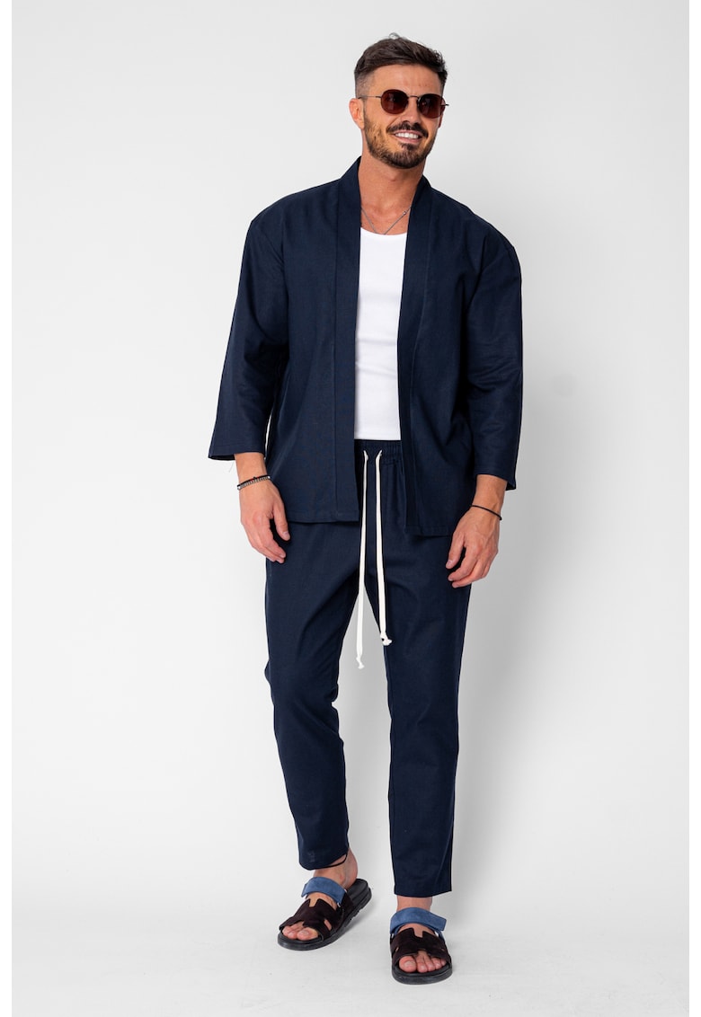 Set Tulum Jacheta tip kimono si pantalon lung Premium Edition Black 21703 - Bleumarin