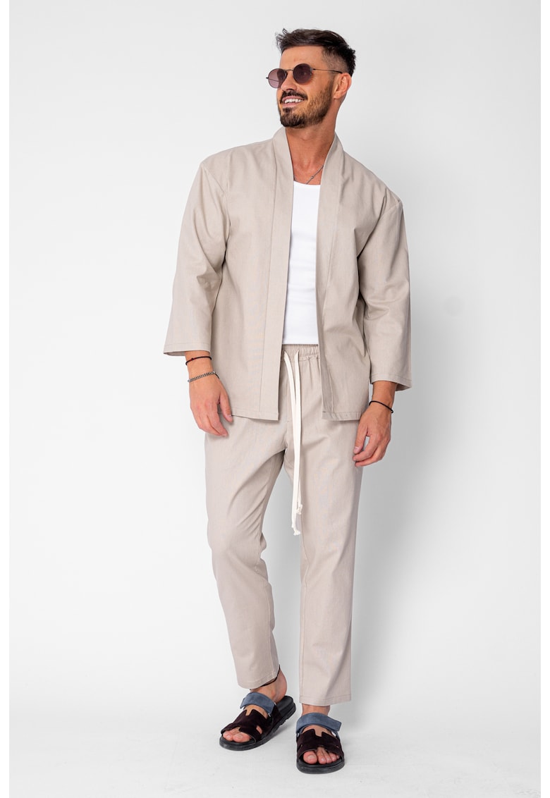 Set Tulum Jacheta tip kimono si pantalon lung Premium Edition Beige 21698 - Bej