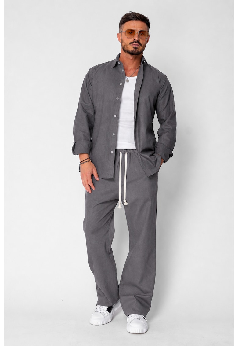Set Lino Oversized camasa si pantalon din In Premium Edition Grey Anthracite 21708