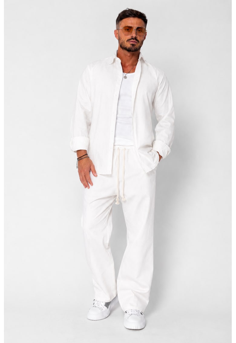 Set Lino Oversized camasa si pantalon din In Premium Edition Off White 21712 - Alb