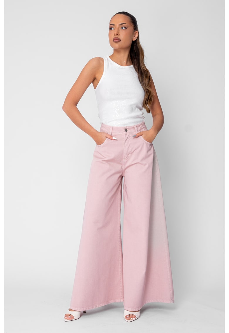 Blugi foarte largi din denim Rose 21196 - Roz
