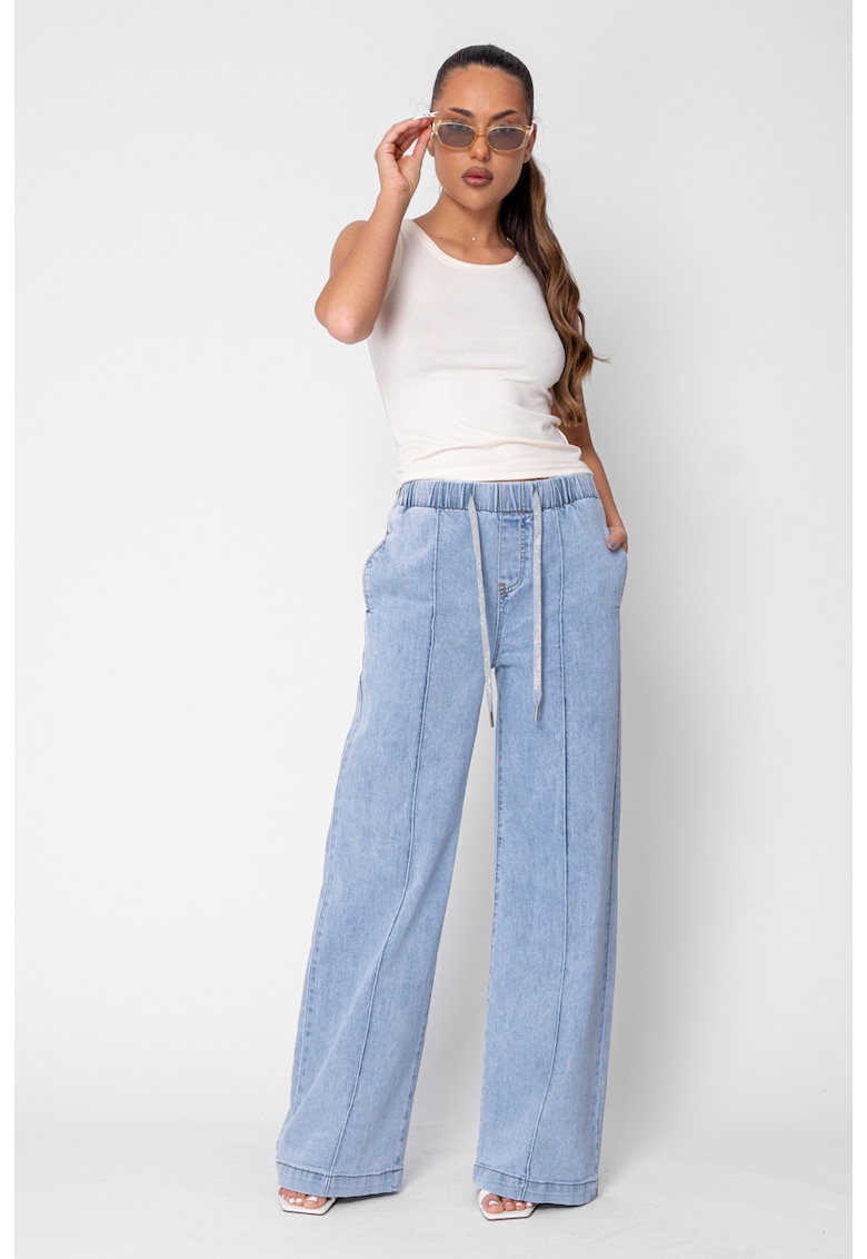 Blugi elastici cu snur in talie Light Blue 21218 - BLUE