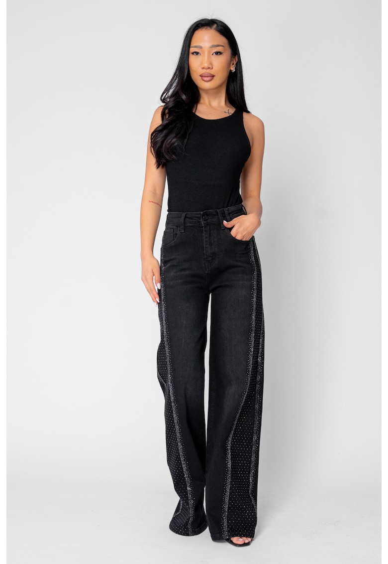 Blugi elastici largi cu strasuri Black 21310 - Negru