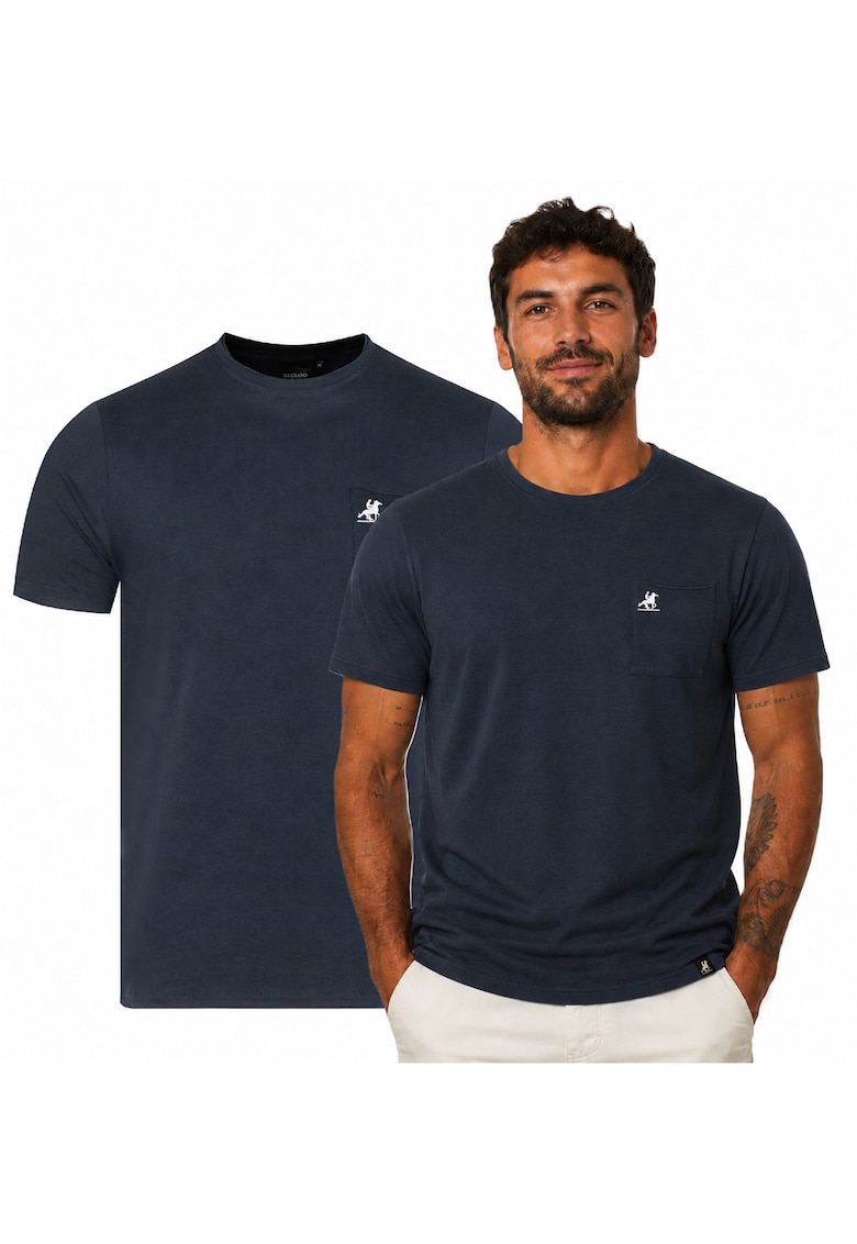 Tricou simplu din bumbac cu buzunar - Bleumarin