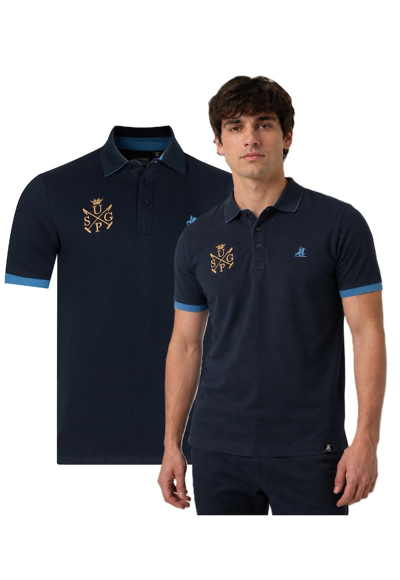 Tricou polo brodat din bumbac - Bleumarin