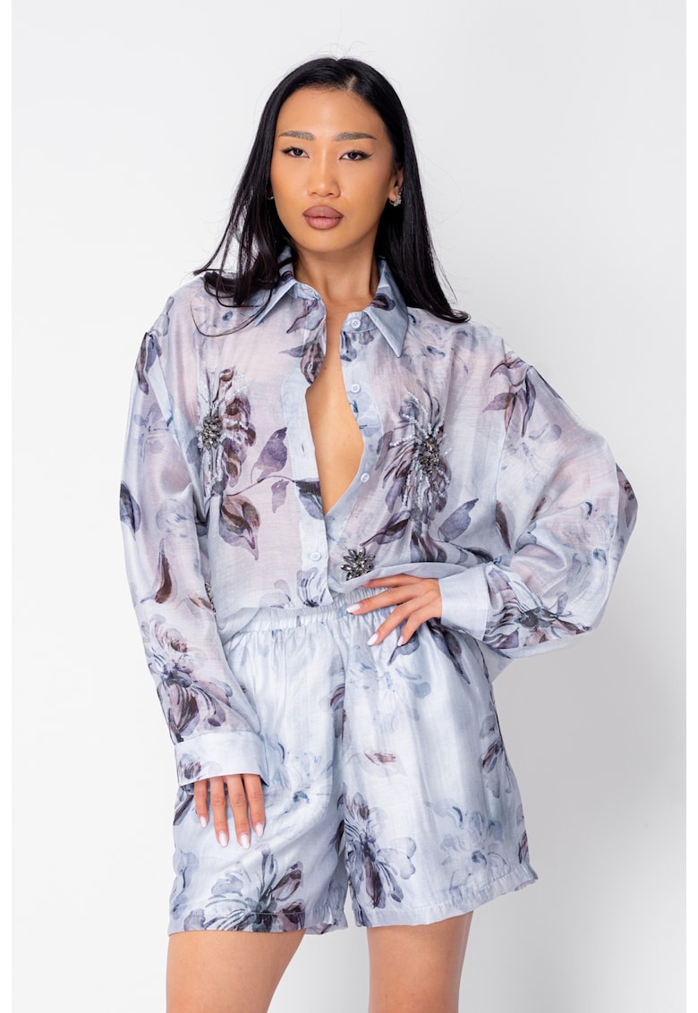 Set Camasa maneca lunga si pantalon scurt Blue/Grey 21501 - Gri/Albastru