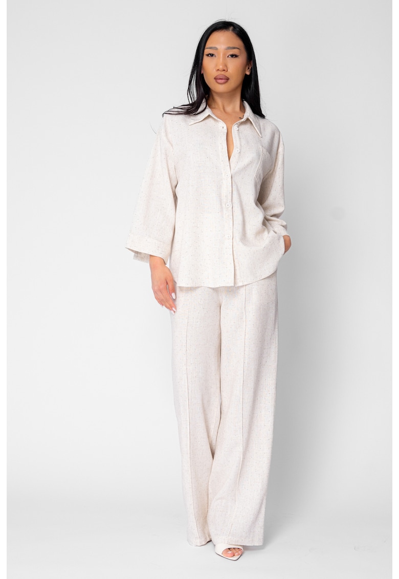 Set Camasa si Pantaloni lungi din in cu strasuri Beige 21281 - Bej