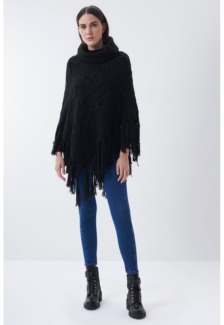 Poncho tricotat femei negru unic