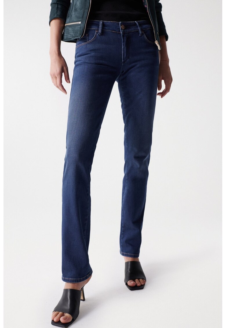 Blugi slim fit din bumbac cu talie medie -