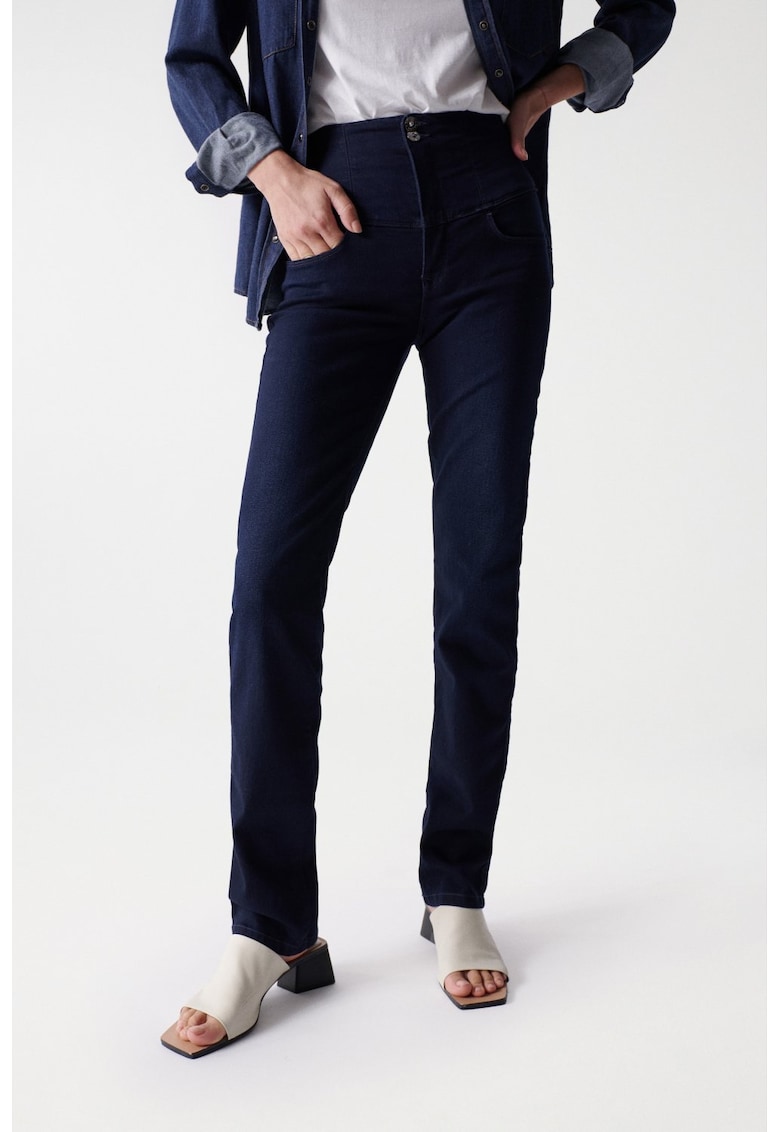 Blugi slim-fit cu talie inalta - Albastru inchis