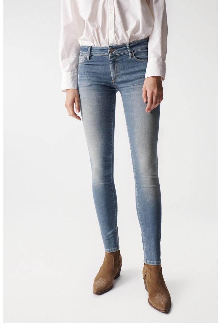 Blugi skinny cu aspect decolorat -