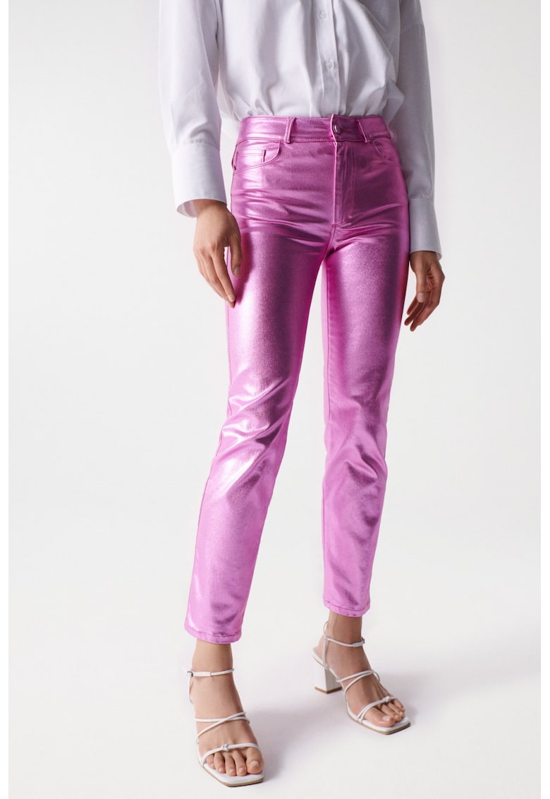 Blugi crop cu aspect metalizat