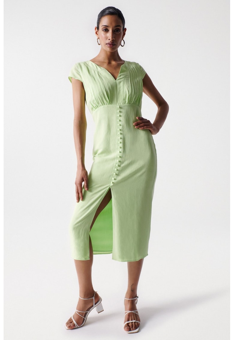Rochie Midi din amestec de In cu slit frontal