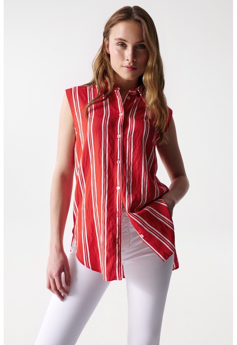 Camasa regular fit fara maneci cu model in dungi