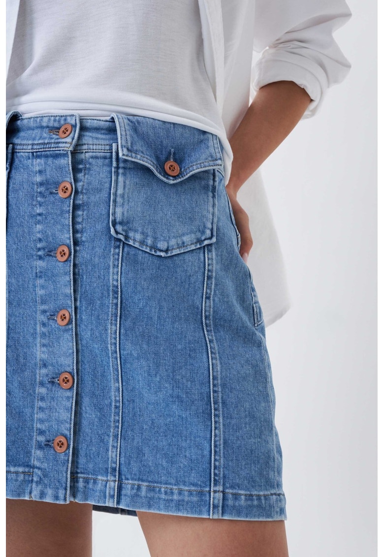 Fusta evazata din denim cu nasturi Faith