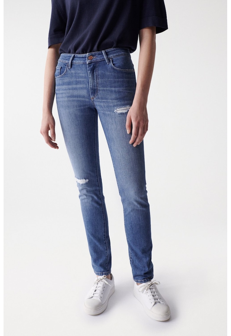 Blugi slim fit cu talie medie si rupturi Destiny