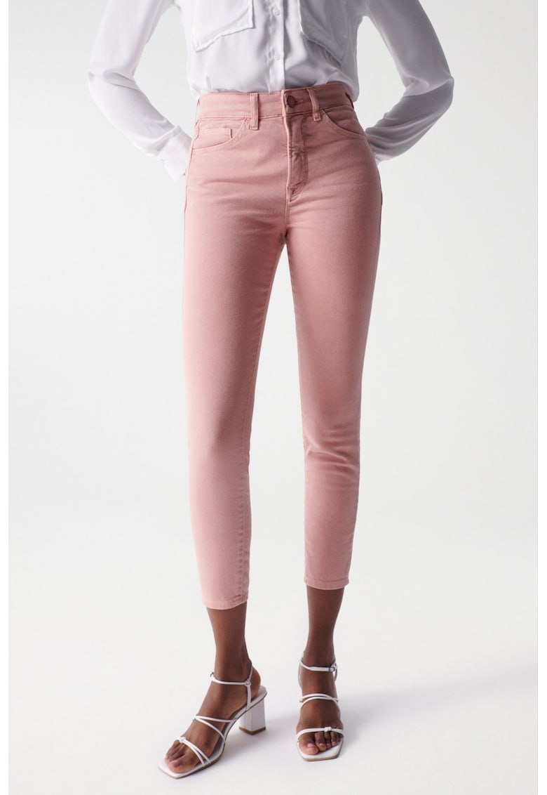 Blugi crop skinny cu talie inalta