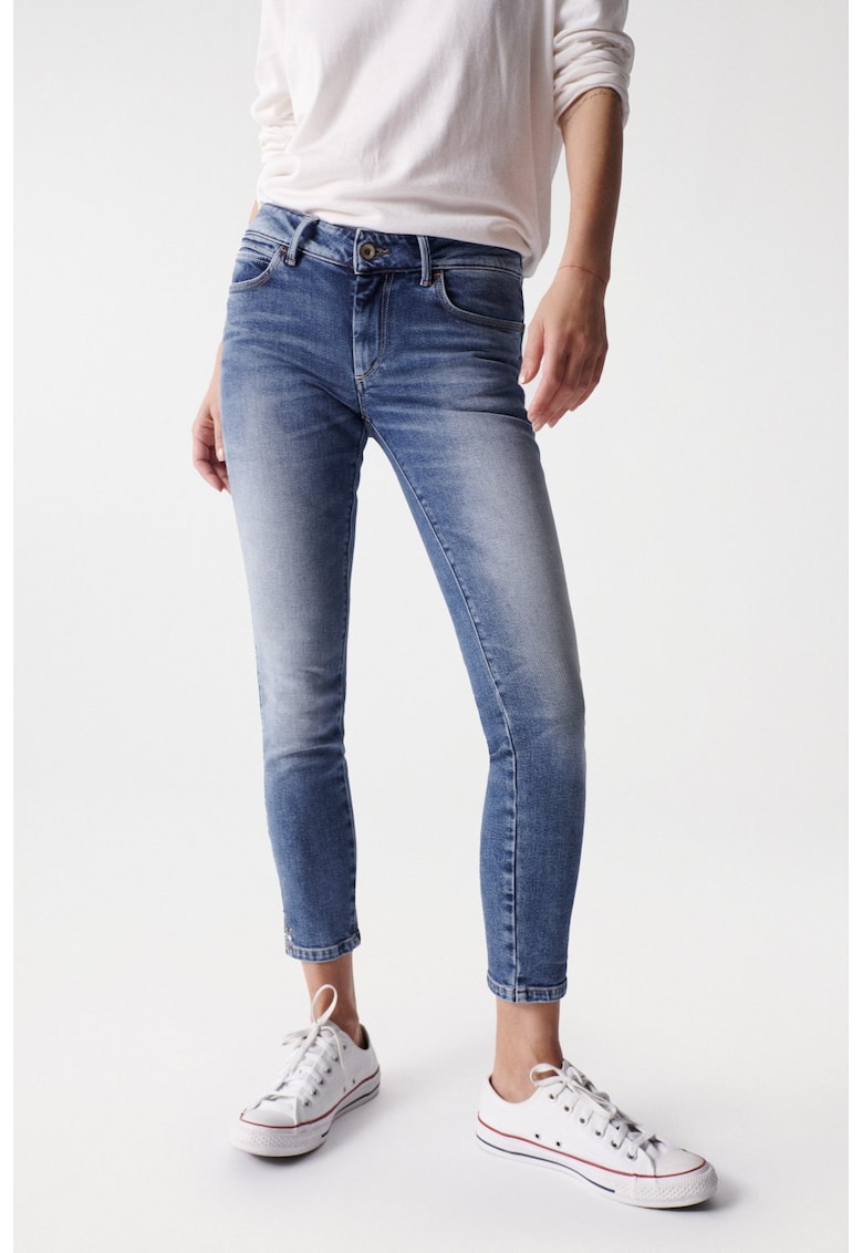 Blugi skinny crop cu aspect decolorat Wonder