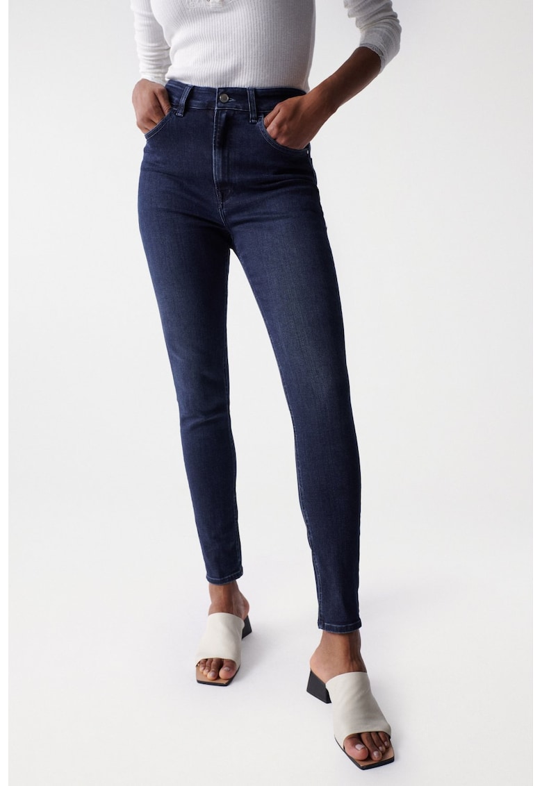 Blugi skinny fit cu talie inalta