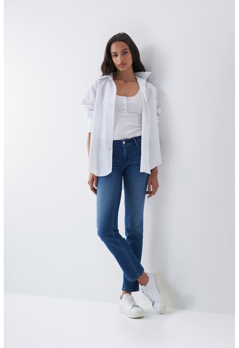 Blugi slim fit cu talie inalta