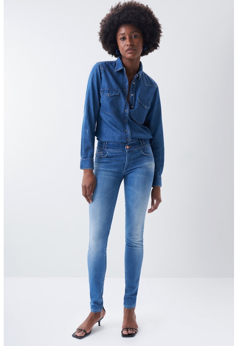 Blugi lungi skinny fit cu aspect decolorat