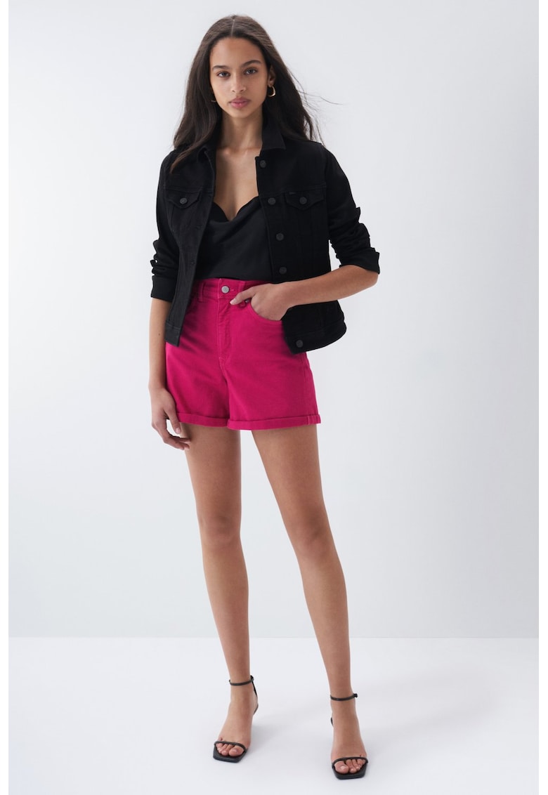 Pantaloni scurti cu talie inalta din amestec de bumbac -