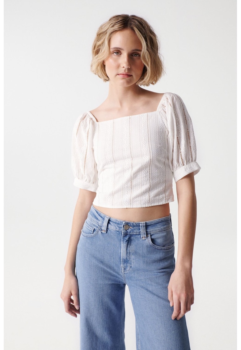 Bluza crop cu maneca scurta si decolteu patrat