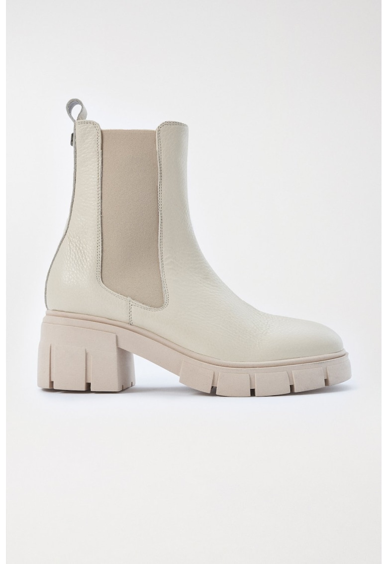 Botine Chelsea din piele cu toc masiv -