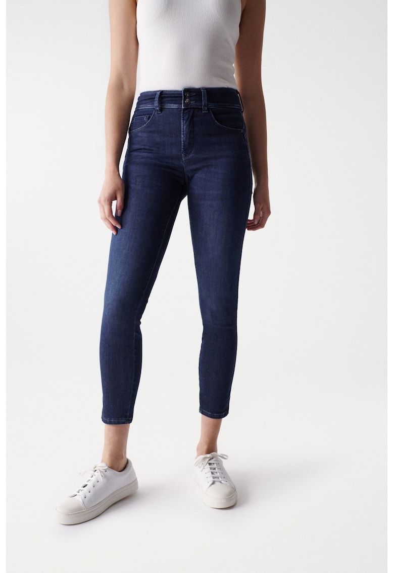 Blugi crop skinny cu talie inalta