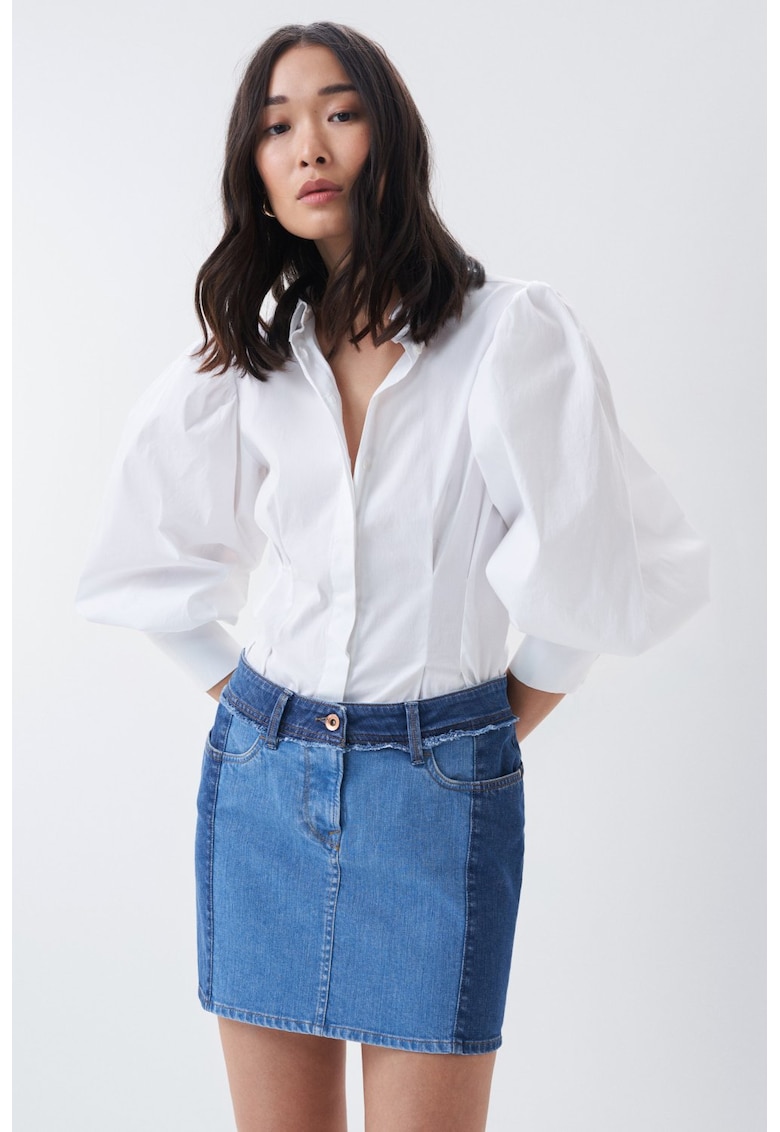 Fusta mini din denim in doua nuante -