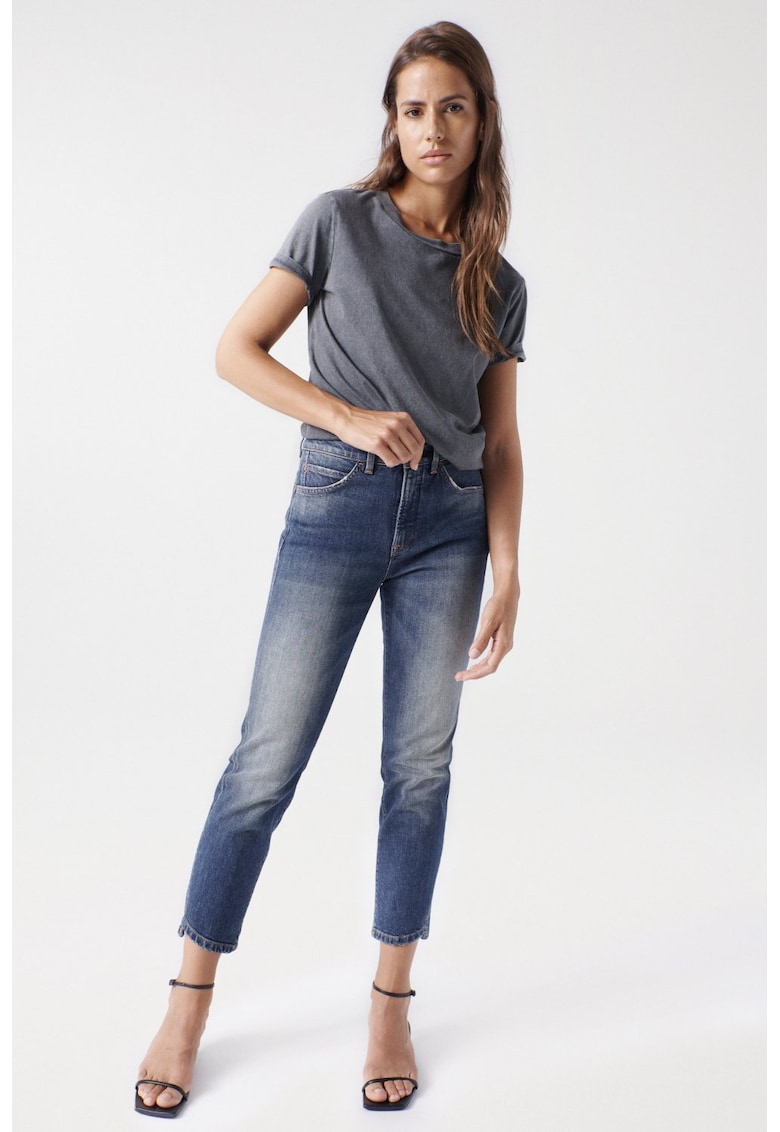 Blugi crop decolorati slim fit