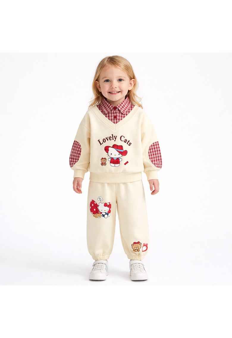 Compleu Crem Fetite Bluza Rosie si Pantaloni cu Hello Kitty