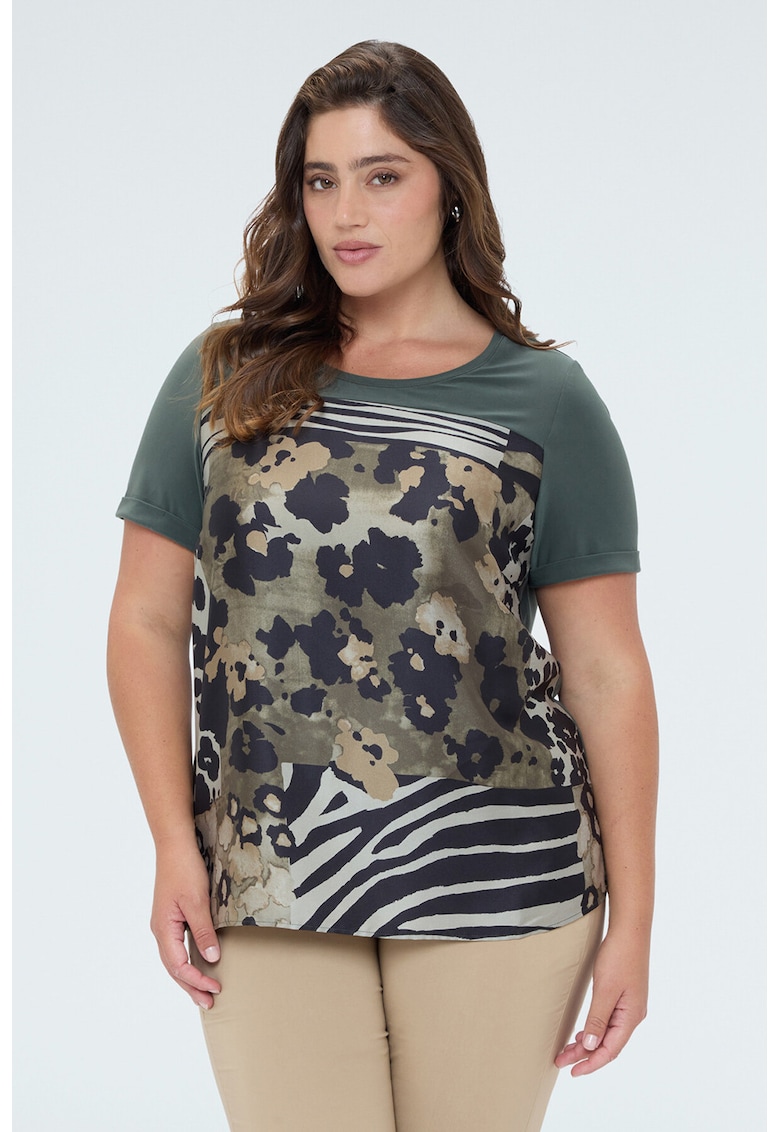 Tricou cu imprimeu - Gri verzui/Kaki inchis