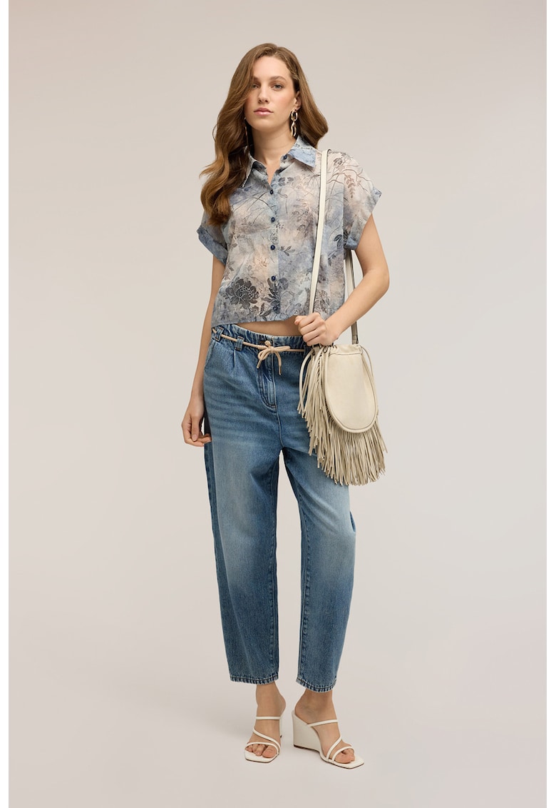 Camasa crop cu maneci scurte - Albastru stins