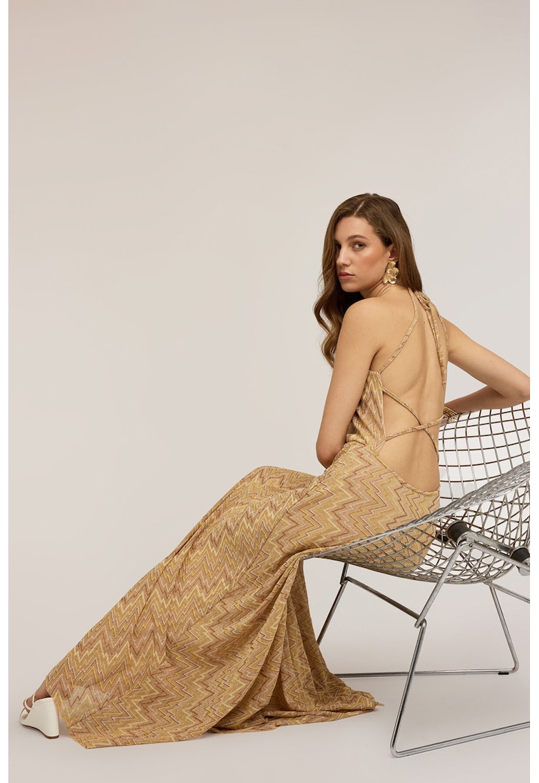 Rochie lunga cu croiala dreapta - Maro camel