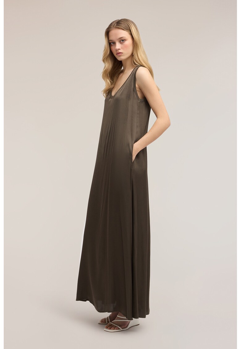 Rochie lunga cu buzunare laterale - Gri inchis