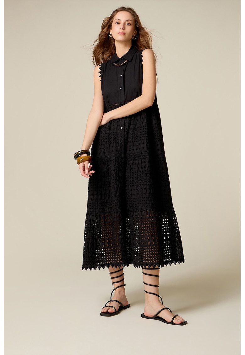 Rochie-camasa midi din bumbac - Negru