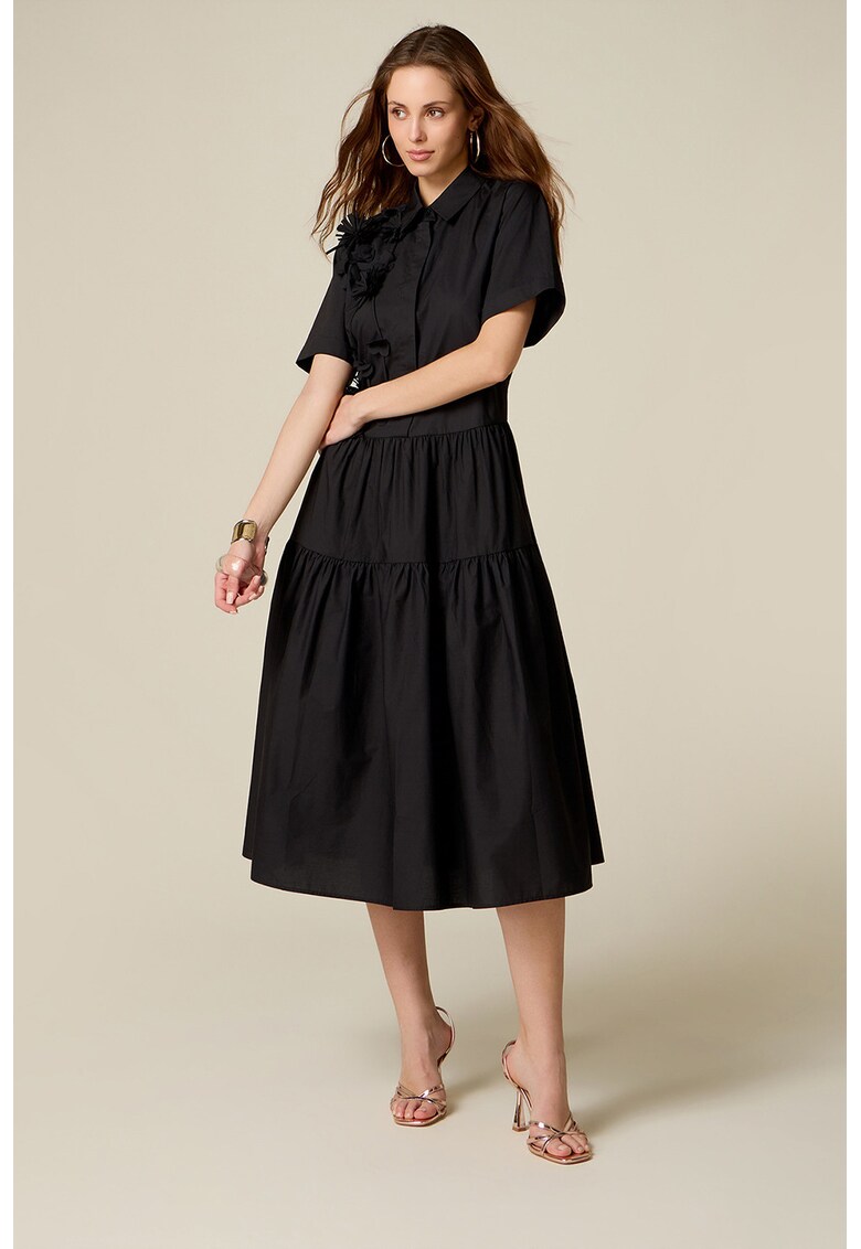 Rochie-camasa cu aplicatie florala - Negru