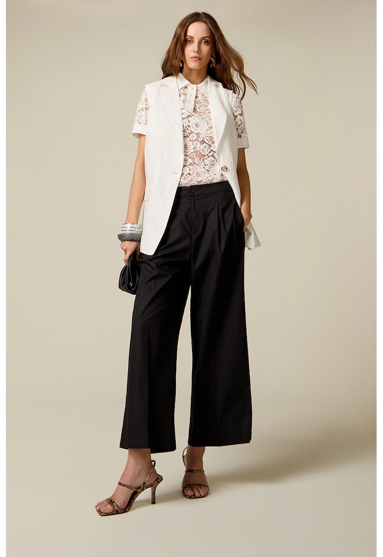 Pantaloni ampli de bumbac cu pliuri - Negru