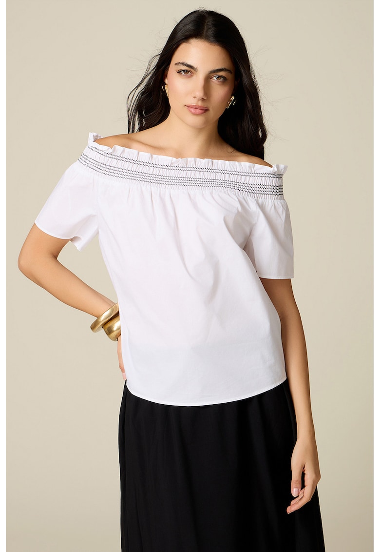 Bluza din bumbac cu decolteu pe umeri - Alb