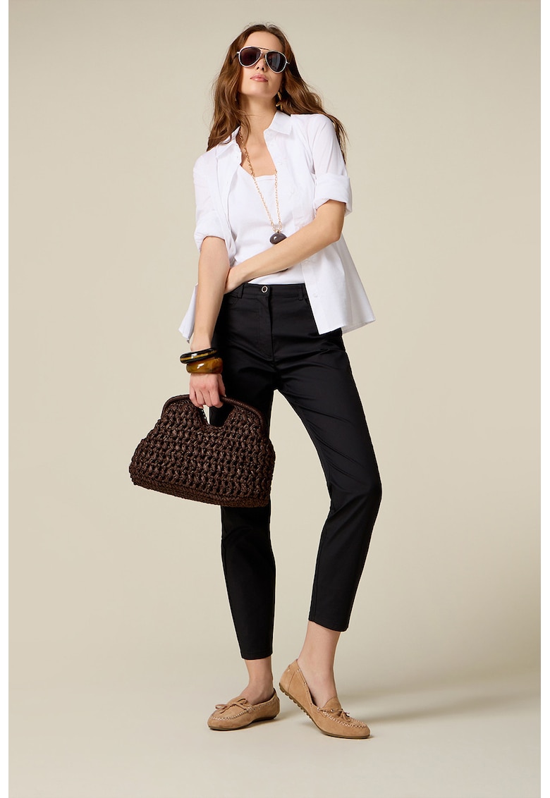 Pantaloni skinny cu model uni si talie medie - Negru