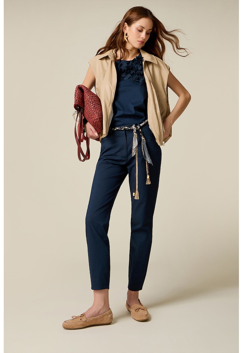 Pantaloni skinny cu model uni si talie medie - Albastru inchis