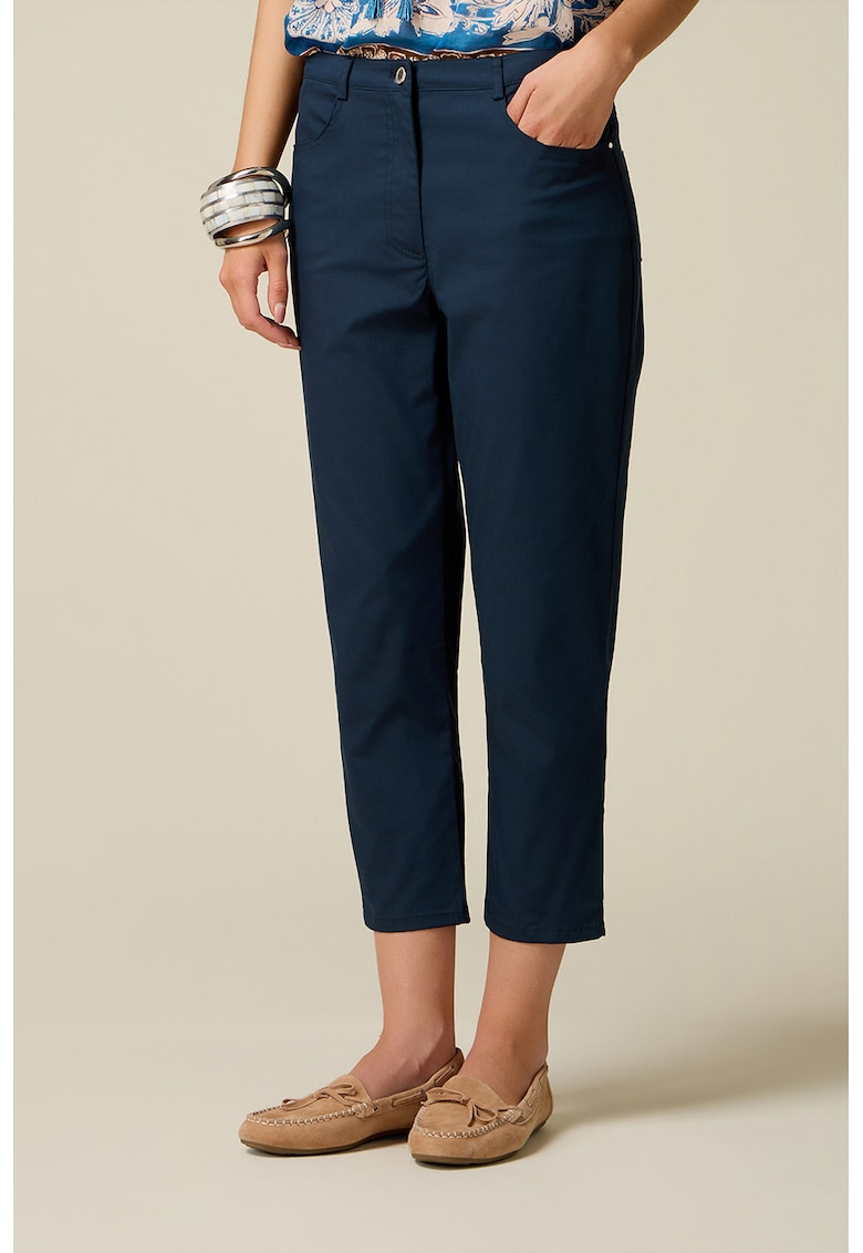 Pantaloni capri cu talie medie - Albastru inchis