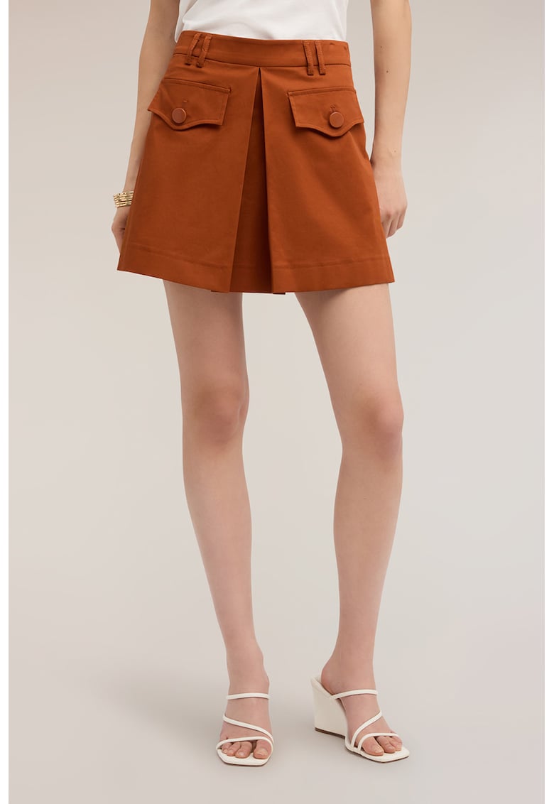 Fusta-pantalon scurta cu buzunare cu clapa - Maro Siena