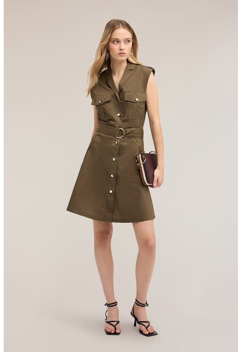 Rochie-camasa din bumbac - fara maneci - Kaki inchis