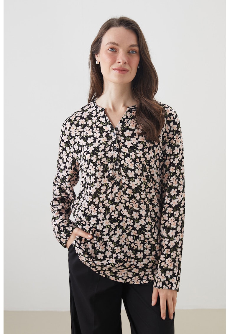 Bluza lejera cu imprimeu floral - Negru/Bej deschis